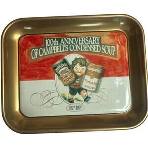 Vntg 100th Anniversary Campbell Soup Gold Metal Tray 13" X 10.5"